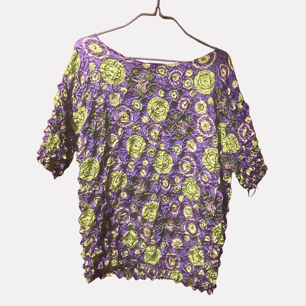 Vintage 90s Purple Popcorn Bubble Top Abstract Stretch Festival Rave Y2K